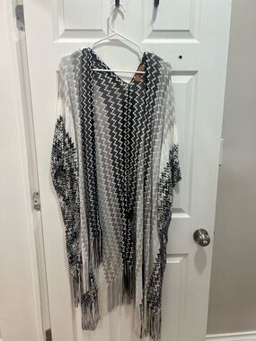 Missoni Black & White Knit Fringe Poncho